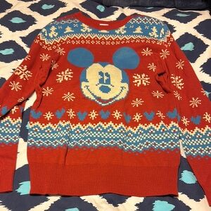 Disney Red Crewneck Sweater with Blue and Cream Mickey